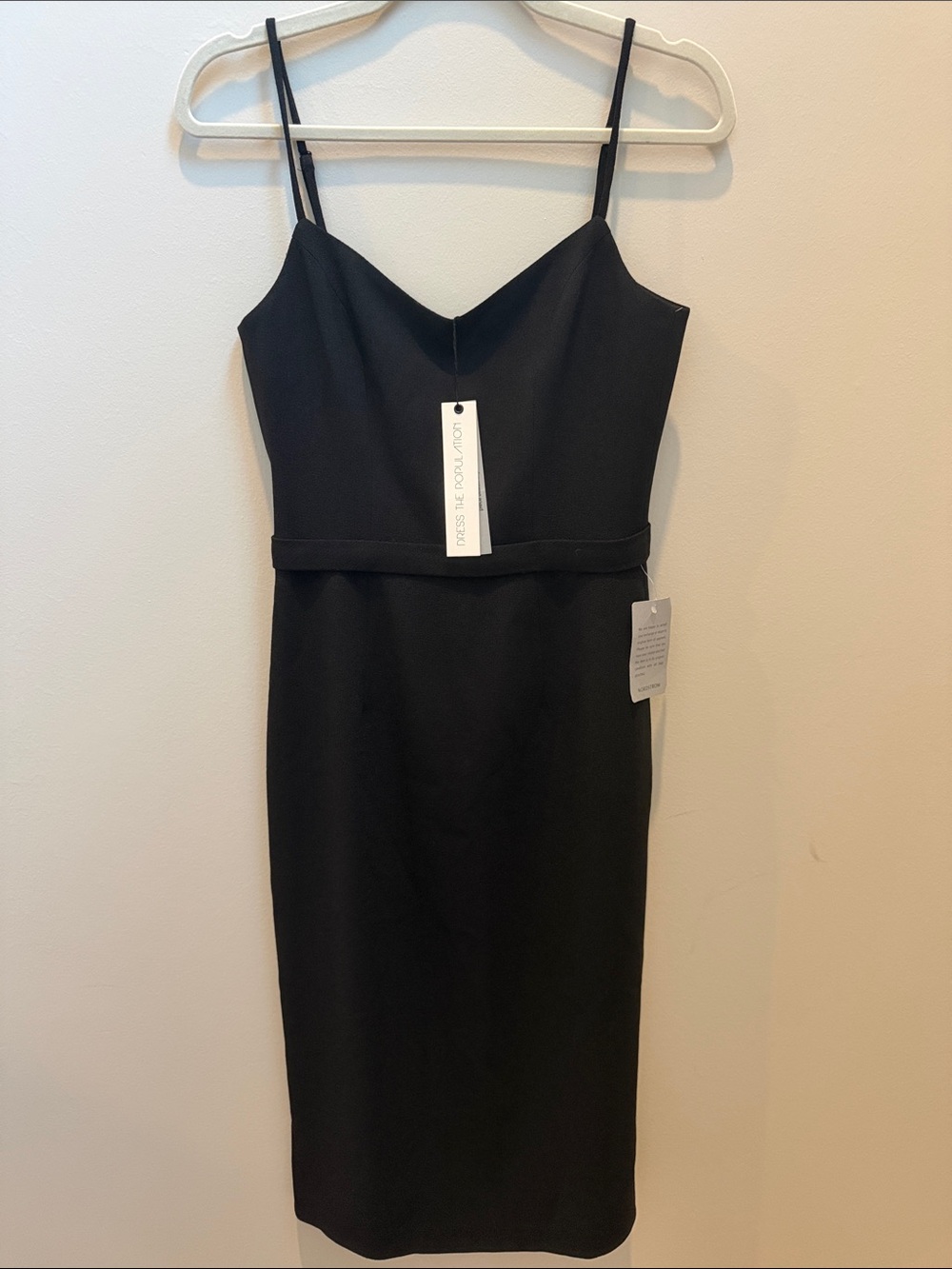 NWT Dress the Population Black Midi Sheath Dress with Adjustable Straps Sz S